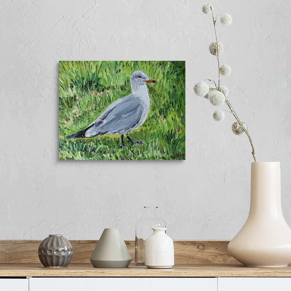 "Seagull on the Greens" - Bird Painting