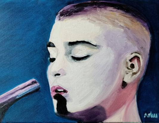 Painting of Sinéad O'Connor, famous Irish singer, performing live "Nothing Compares 2U"&nbsp;