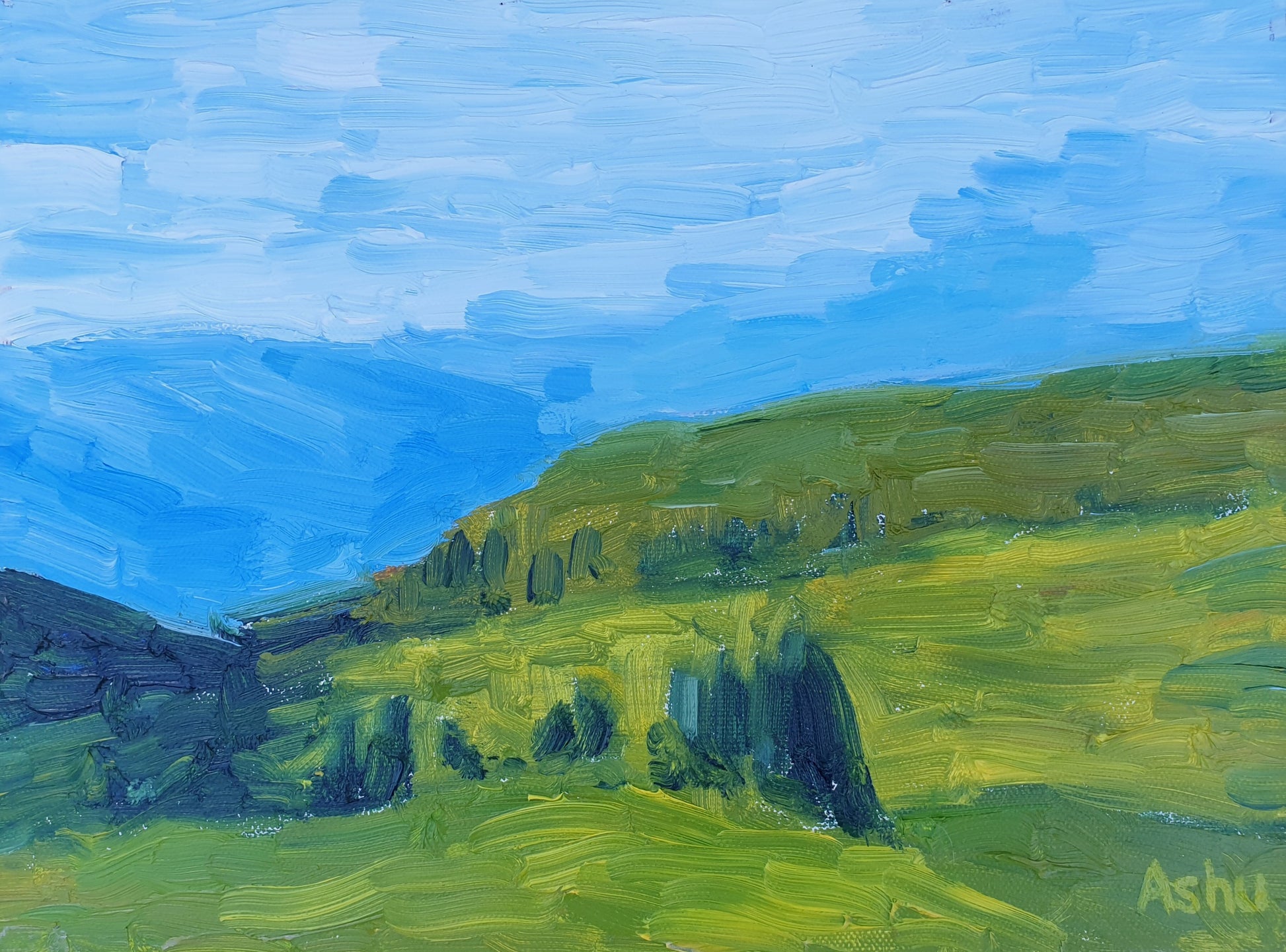 Painting of the rolling hills in Engelberg, Switzerland