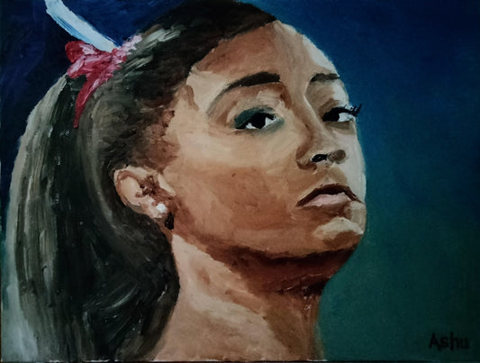 painting of Simone Biles, the first gymnast to win eight U.S. all-around titles and the oldest woman ever to win the all-around