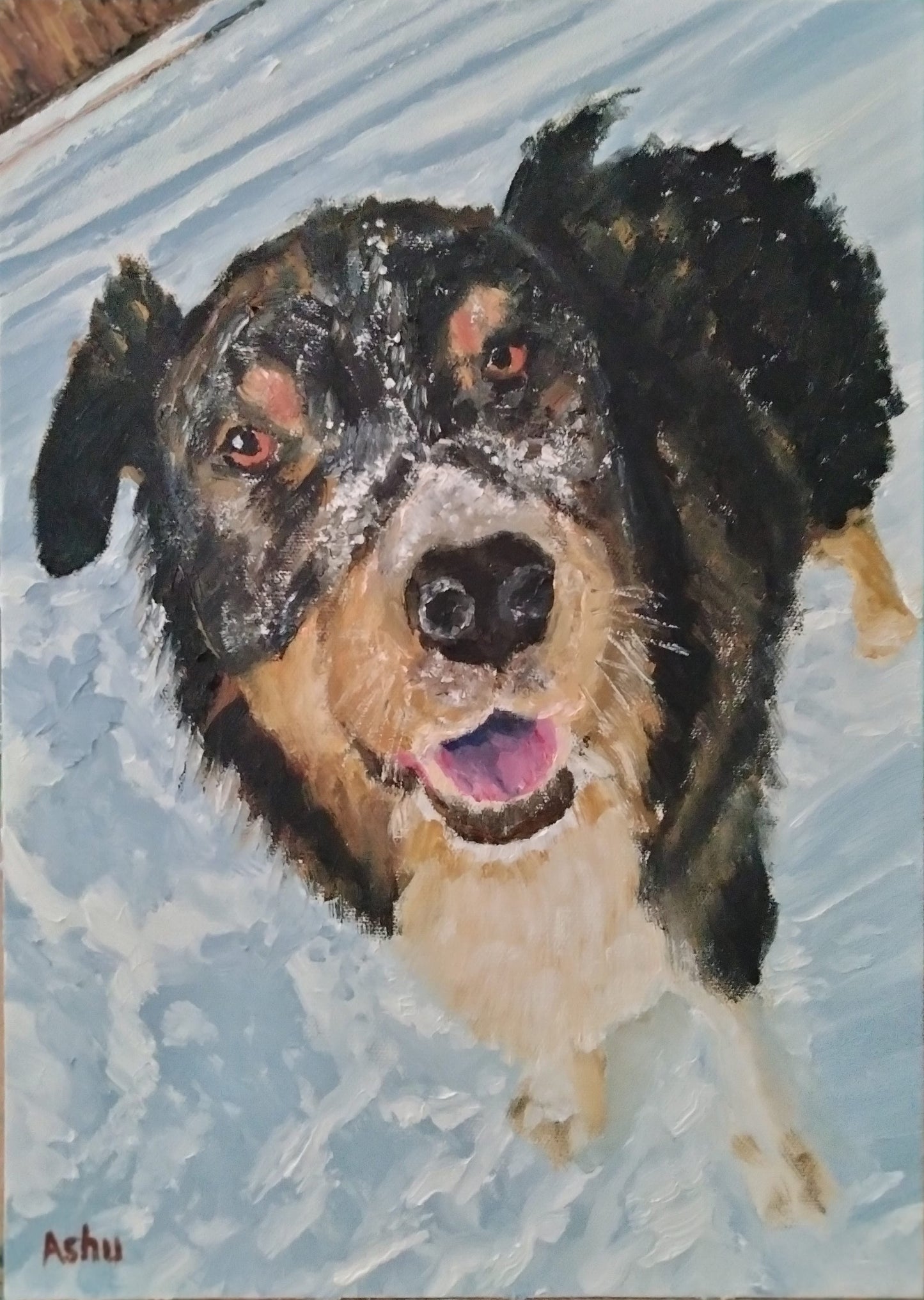 Snow, Mom! Dog in the snow painting