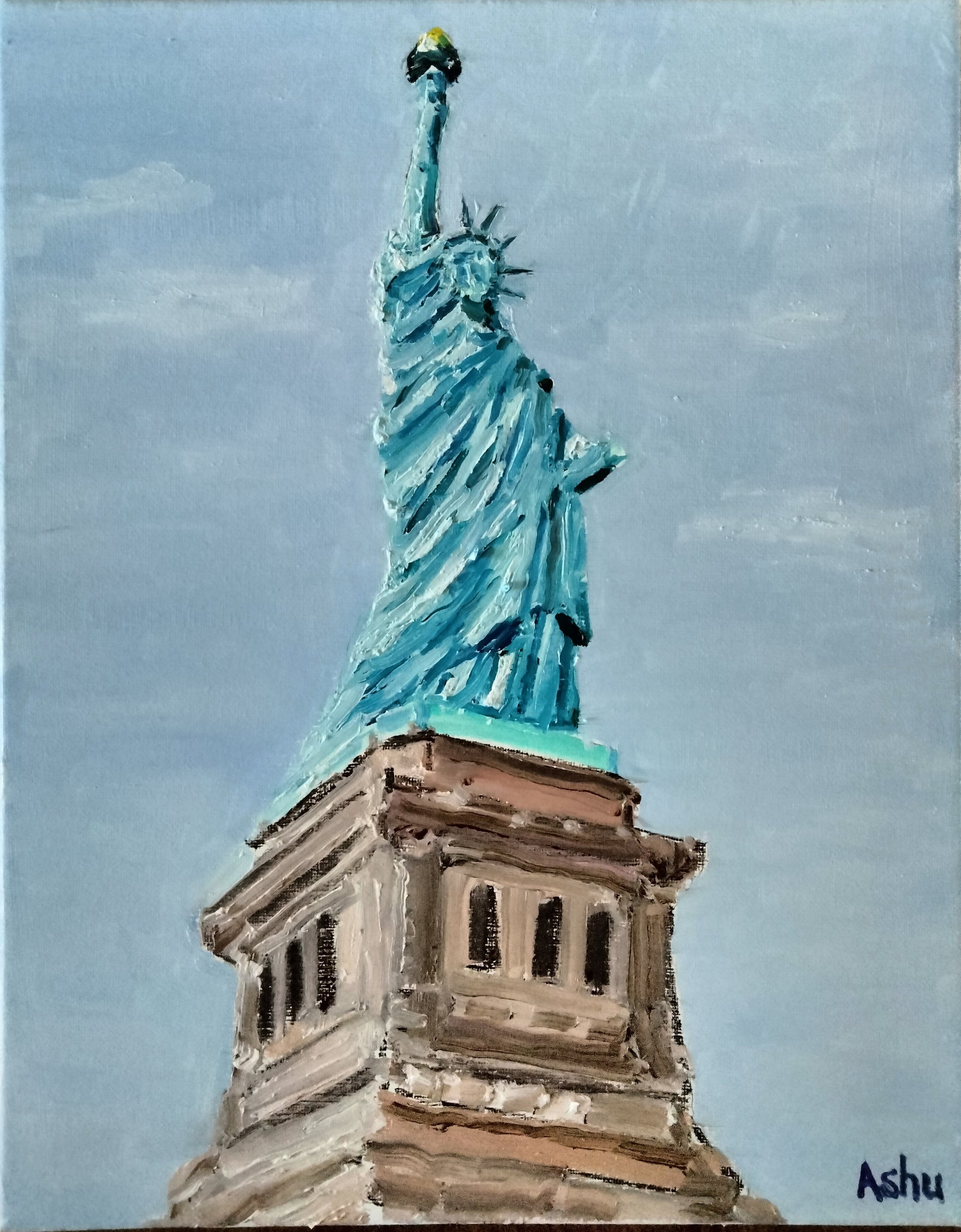 Painting of the Statue of Liberty, Elis Island, New York