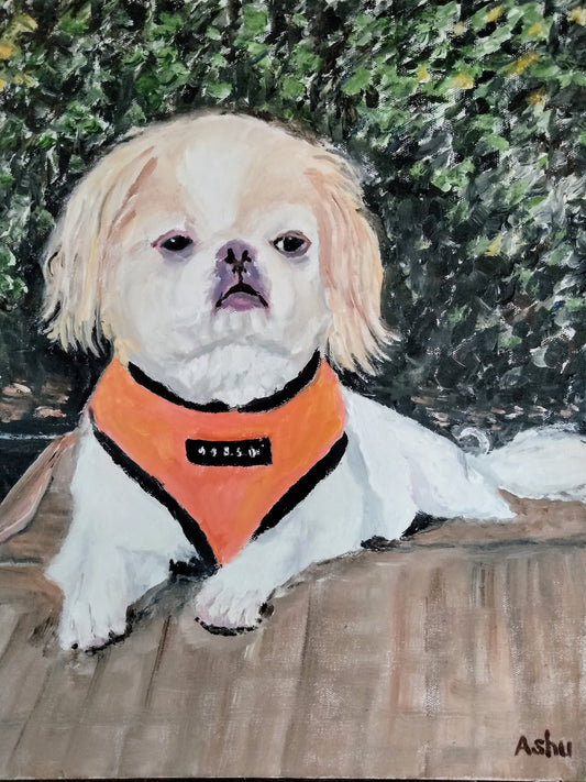 Painting of a Japanese-Chin dog