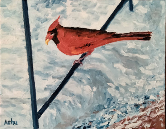 Cardinal Calling - Winter Bird Painting